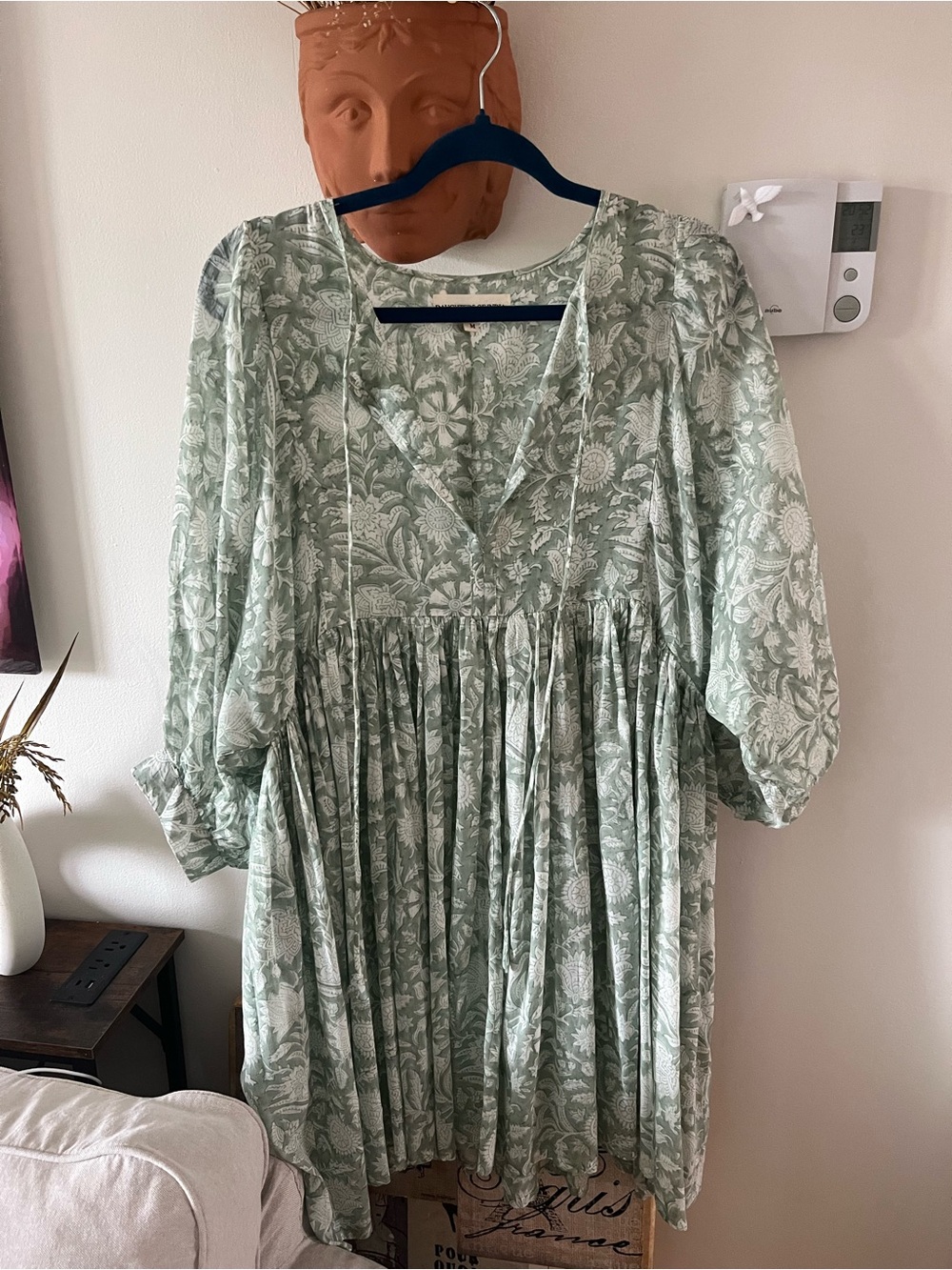 Daughters of India Kira Mint Green and White Floral Dress